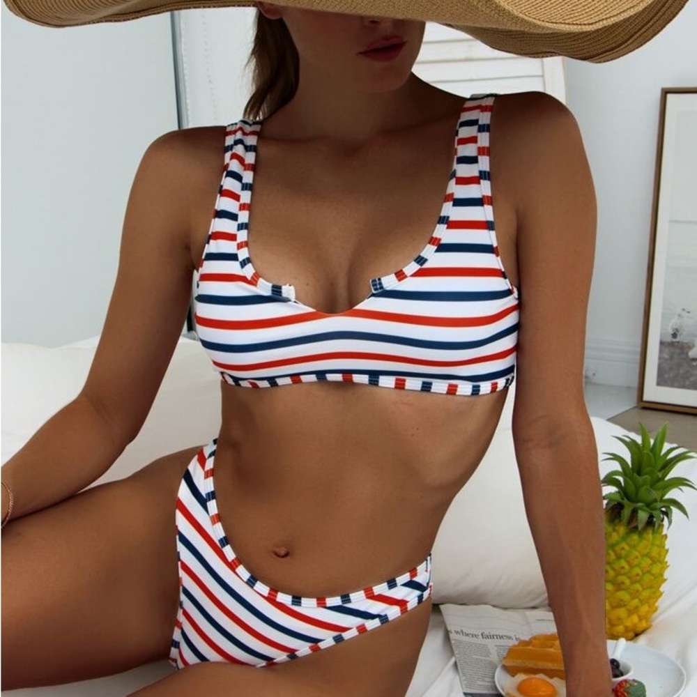 Red white & blue striped bikini